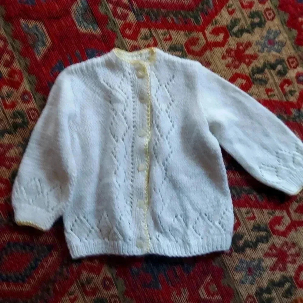 Hand Knit Crochet Button Front Sweater Cardigan